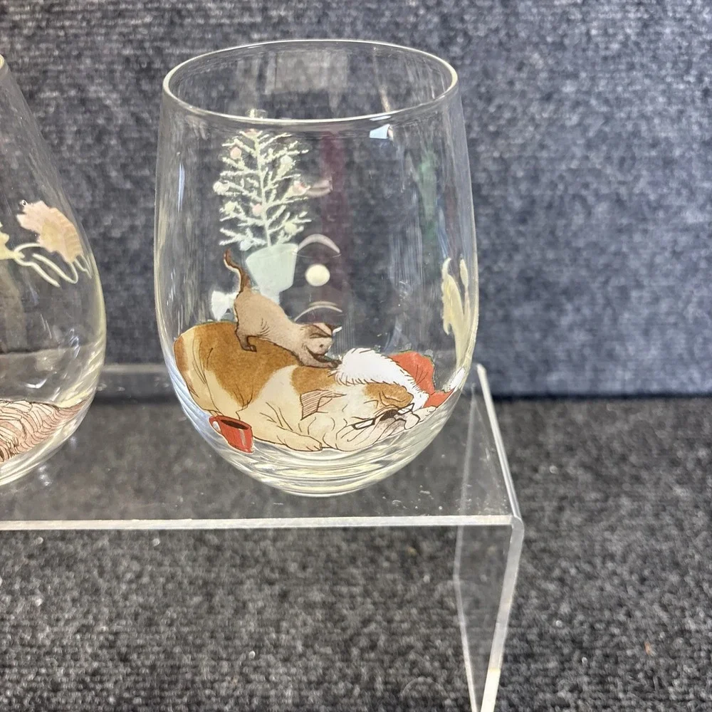 Pier 1~Set Of 4~Stemless Glasses~Dogs/Pups/Christmas